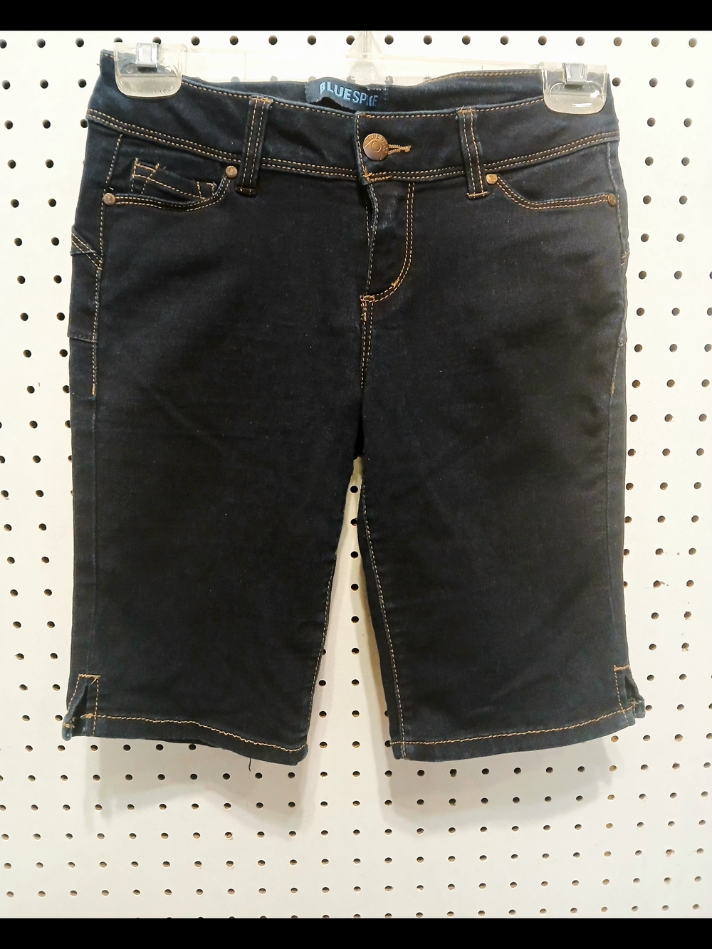 Blue Spice Black Denim Bermuda Shorts with Contrast Stitching